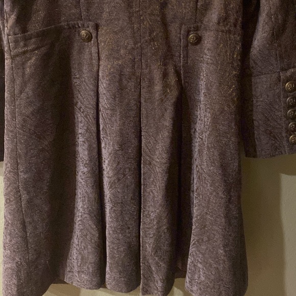 Soft Surroundings Blue/Brass Brocade Military Style Midi Coat, Size Large - Picture 7 of 11